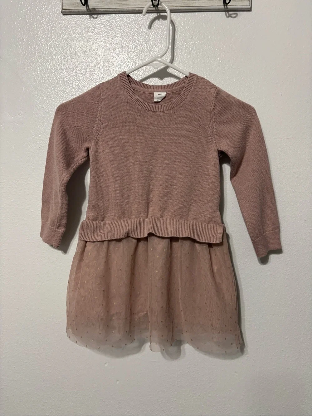 GAP Girls Dusty Rose Knit Sweater Dress with Tulle Dot Skirt